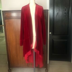 High low open velvet duster